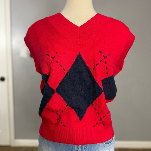 English Factory Jackets & Blazers - English Factory Argyle Pullover Sweater Vest, Multi Red, M